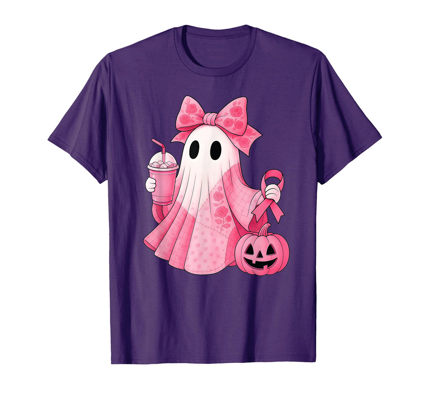 in October We Wear Pink Ghost Witch Breast Cancer Awareness T-Shirt
