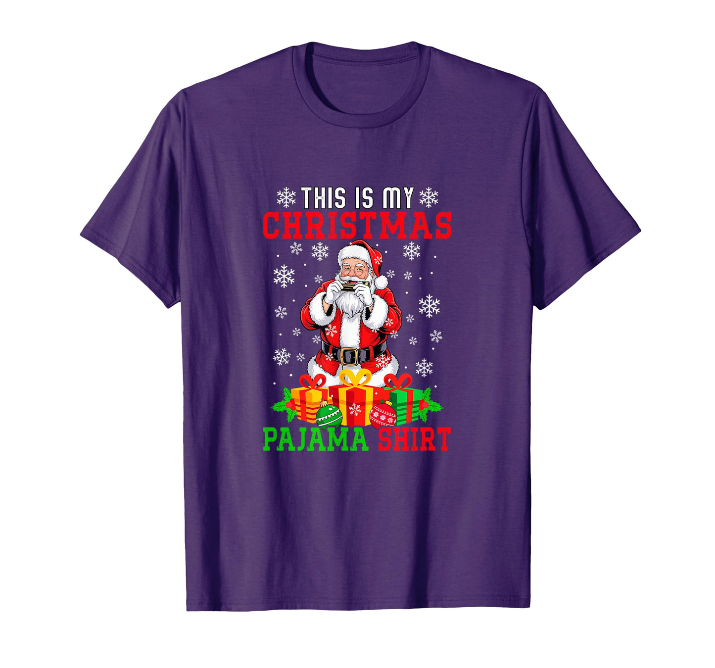 My Christmas Pajama Shirt Santa Playing Harmonica Instrument T-Shirt