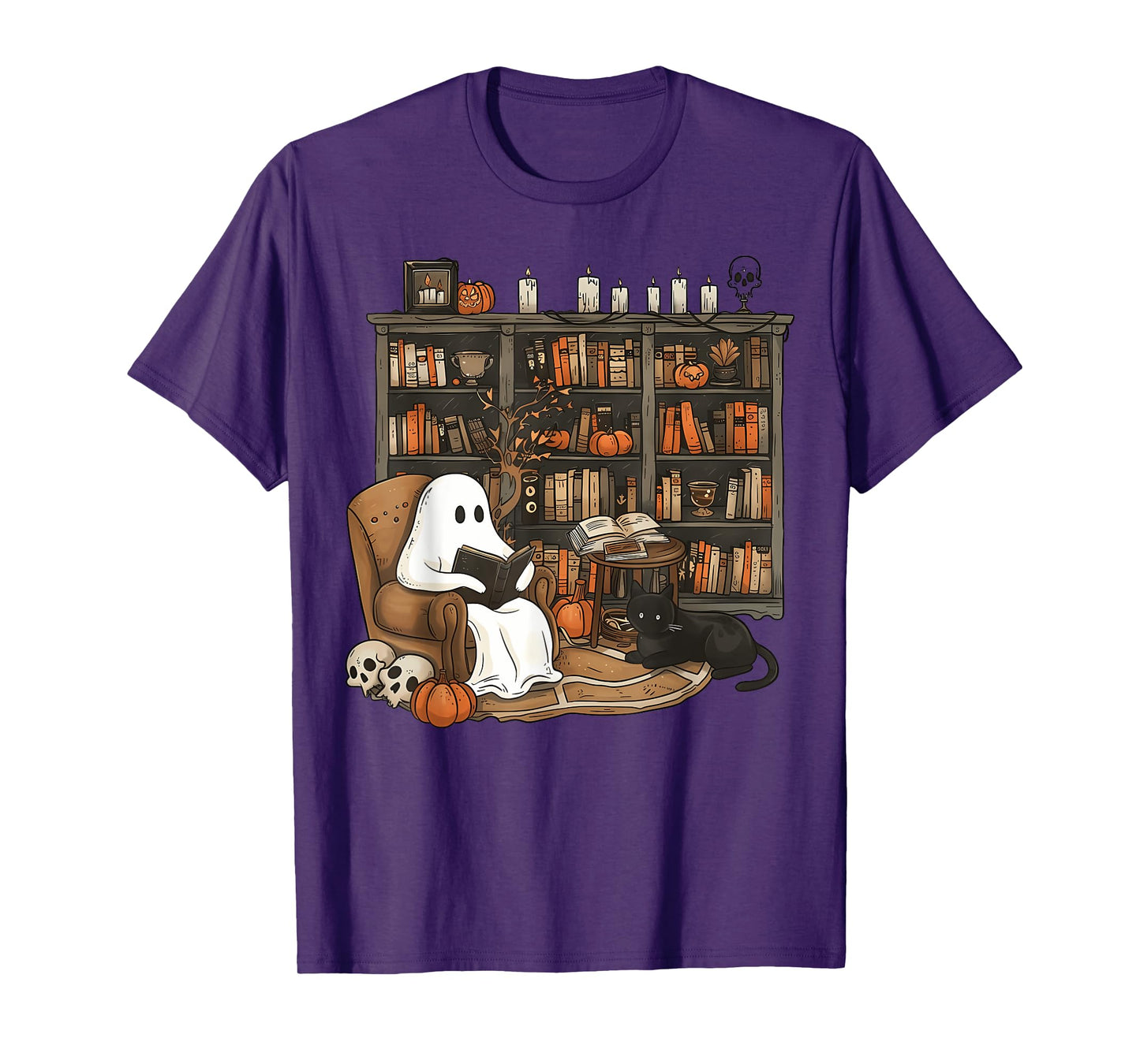 Vintage Ghost Reading Book Lovers Library Halloween Spooky T-Shirt