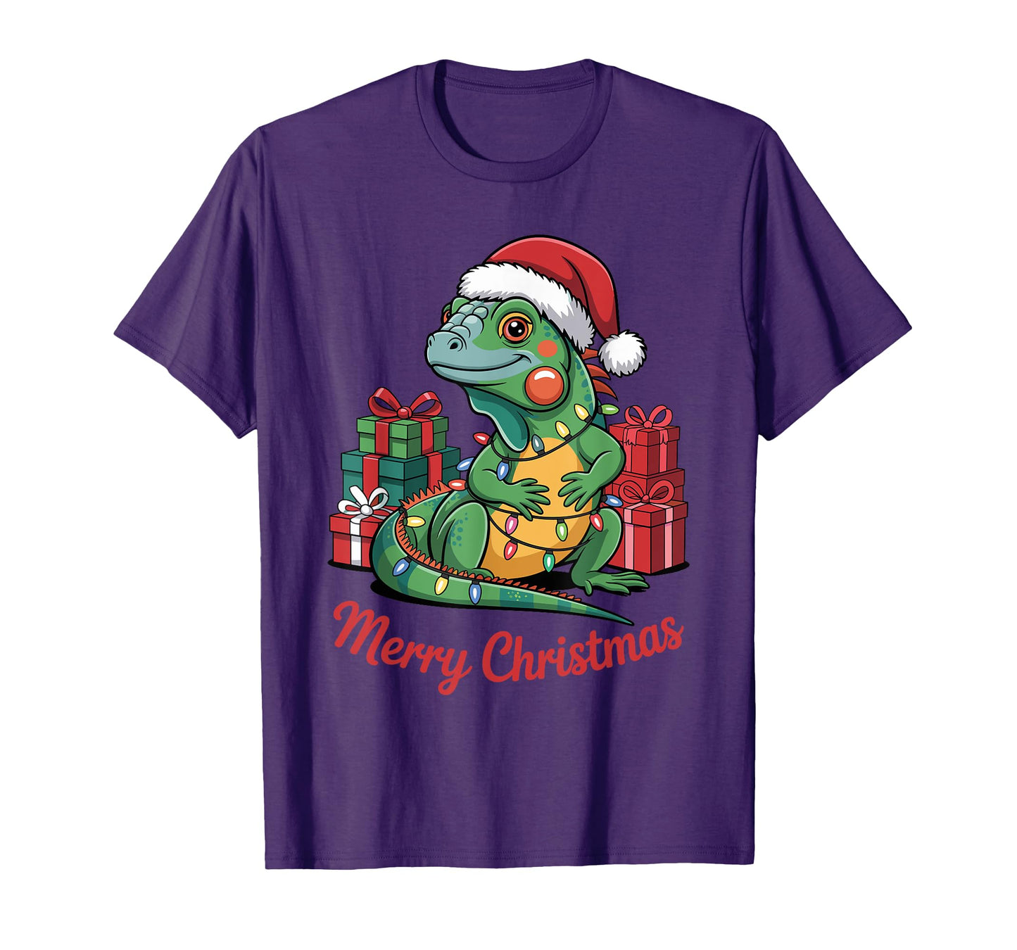 Funny Iguana Santa Hat Animals Lovers Ugly Christmas Pajamas T-Shirt