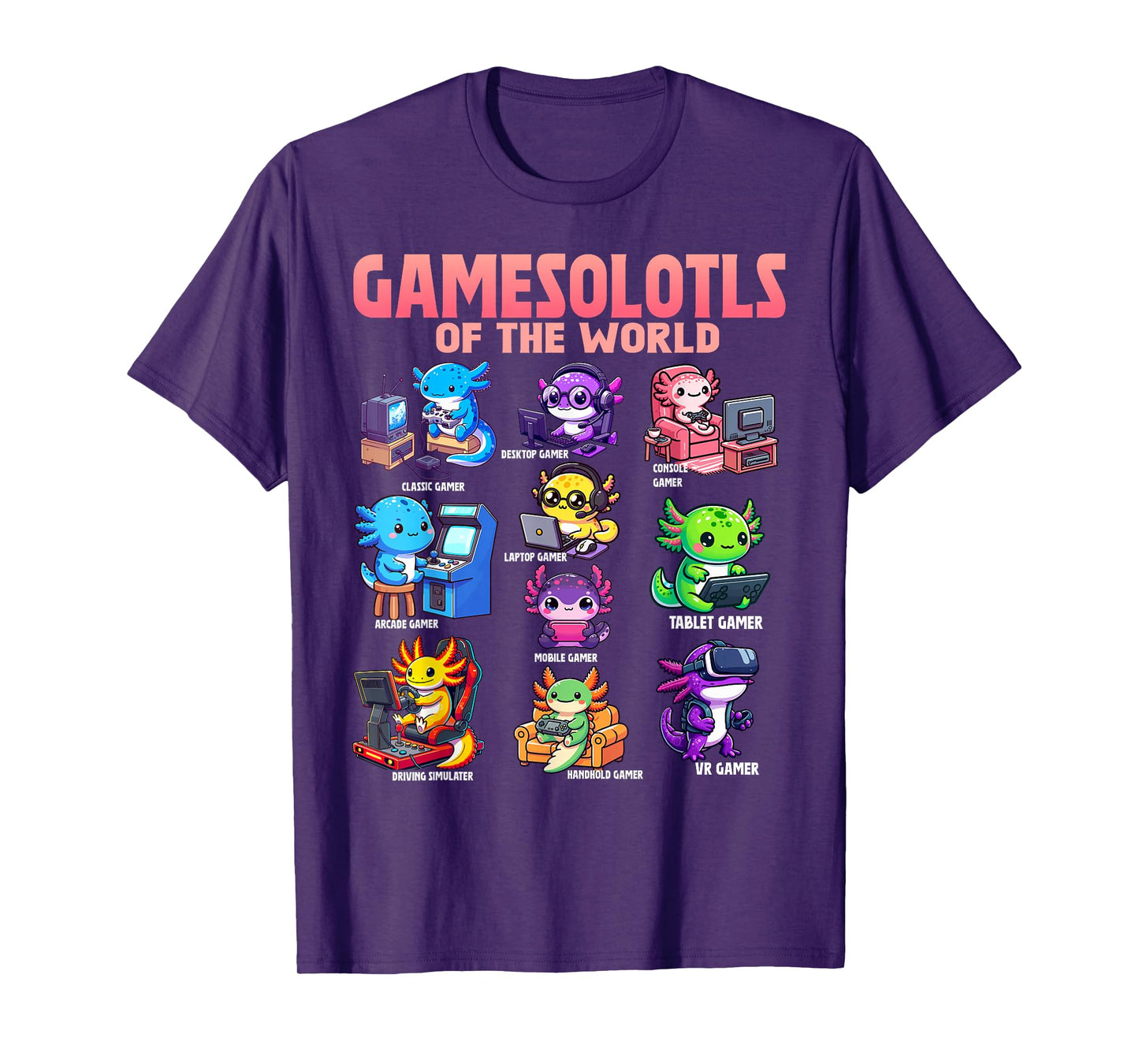 Gamesolotls of the World Diverse Gamer Axolotl Animals T-Shirt