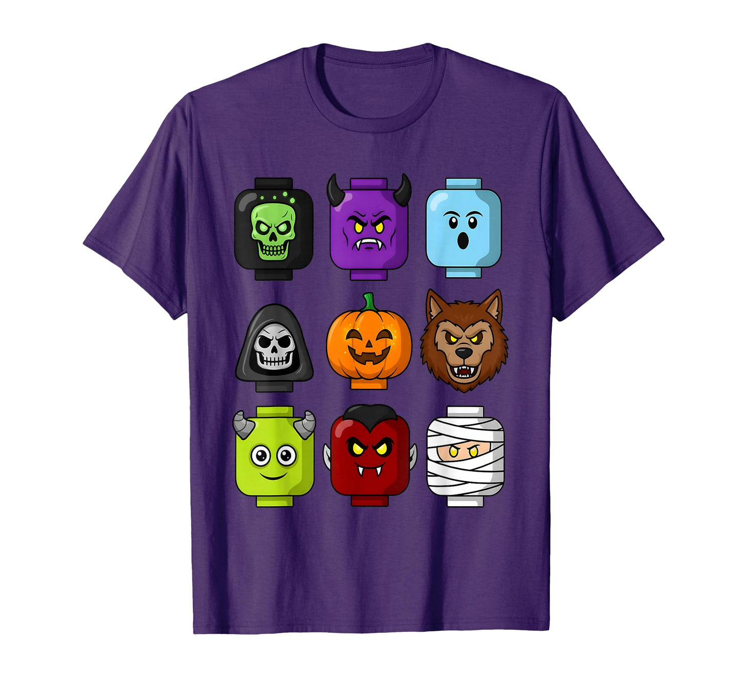 Halloween Building Brick Head Pumpkin Ghost Zombie Boys T-Shirt