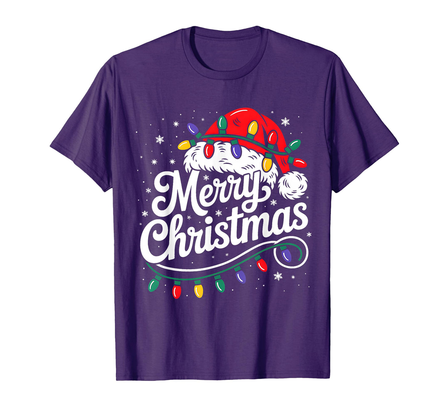 Merry Christmas Lights Red Santa Hat Xmas Family Men Women T-Shirt