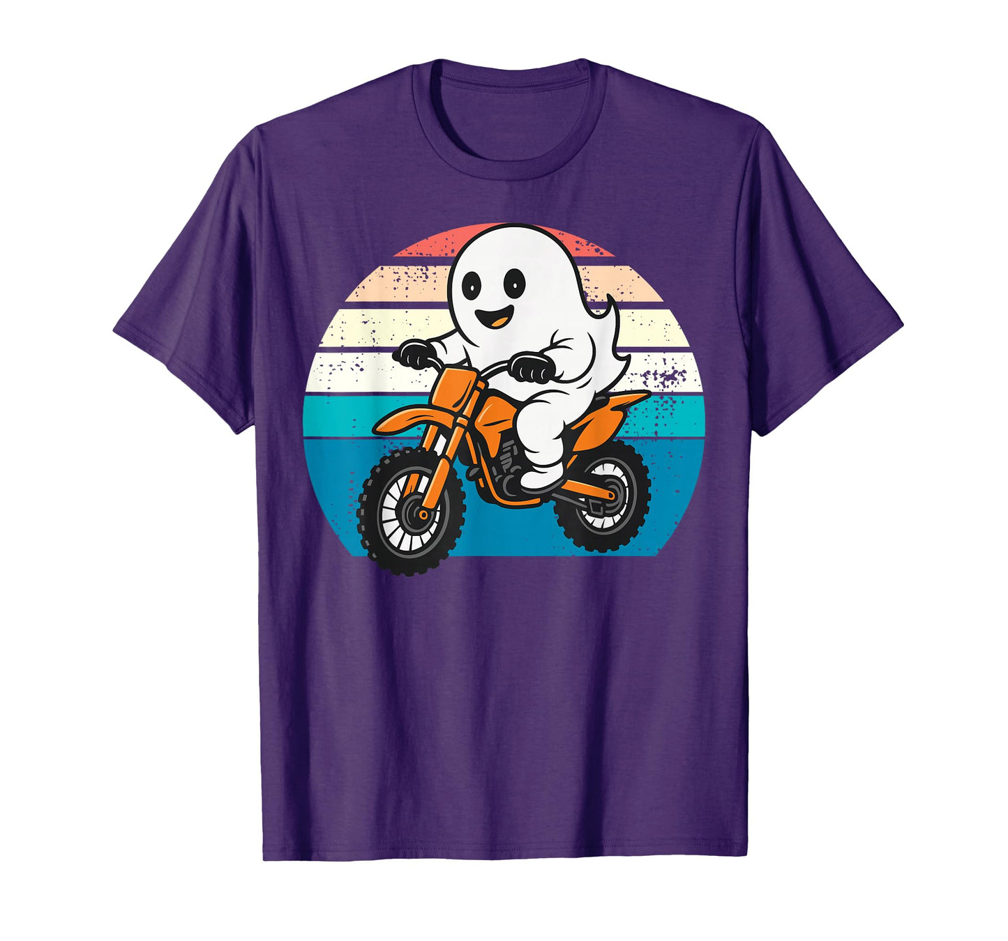 Cute Ghost Riding Motorcycle Funny Vintage Halloween Costume T-Shirt