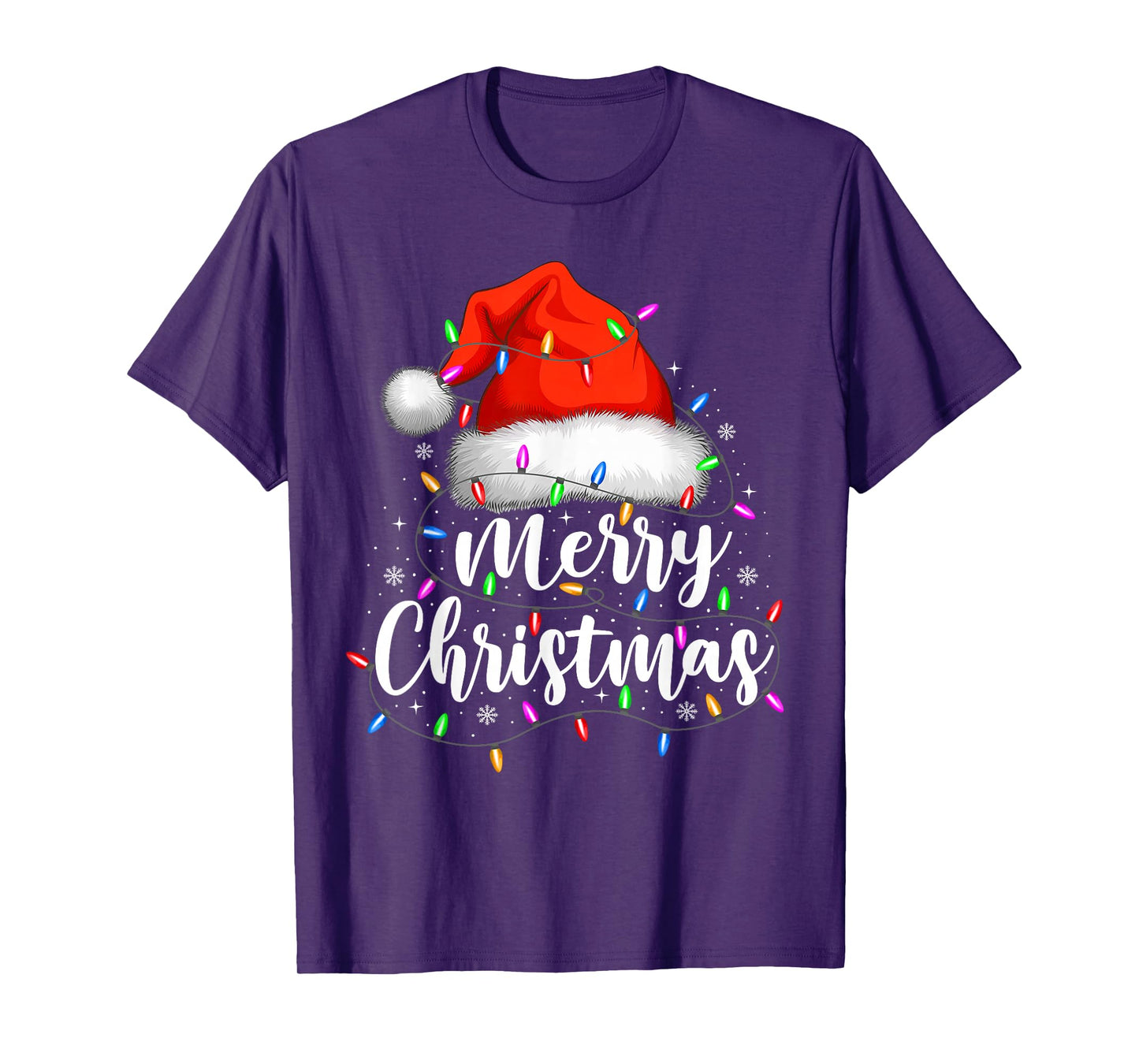 Merry Christmas Lights Red Santa Hat Family Xmas Pajamas T-Shirt