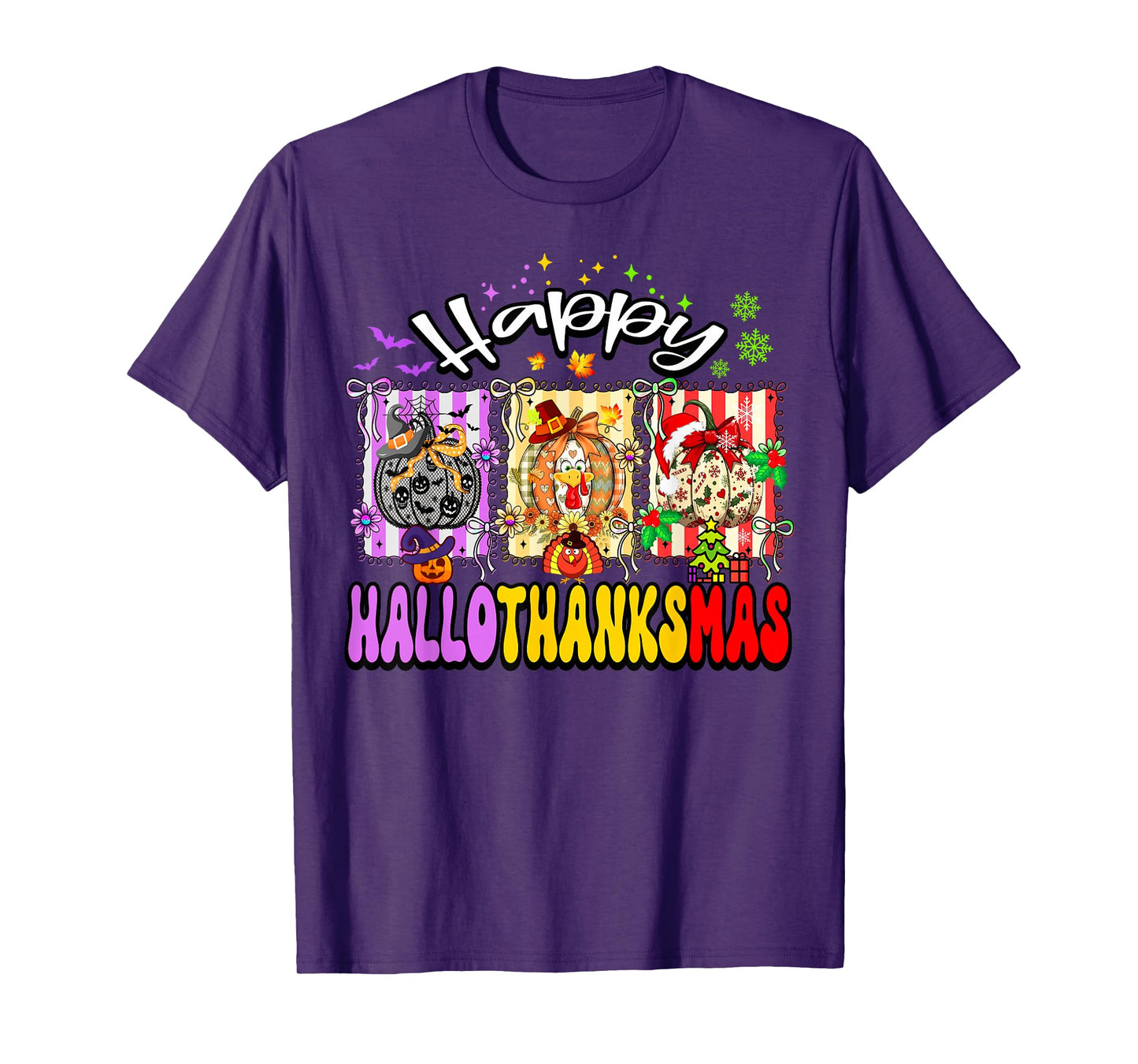 Hallothanksmas Retro Pumpkin Mix Halloween Thanksgiving Xmas T-Shirt