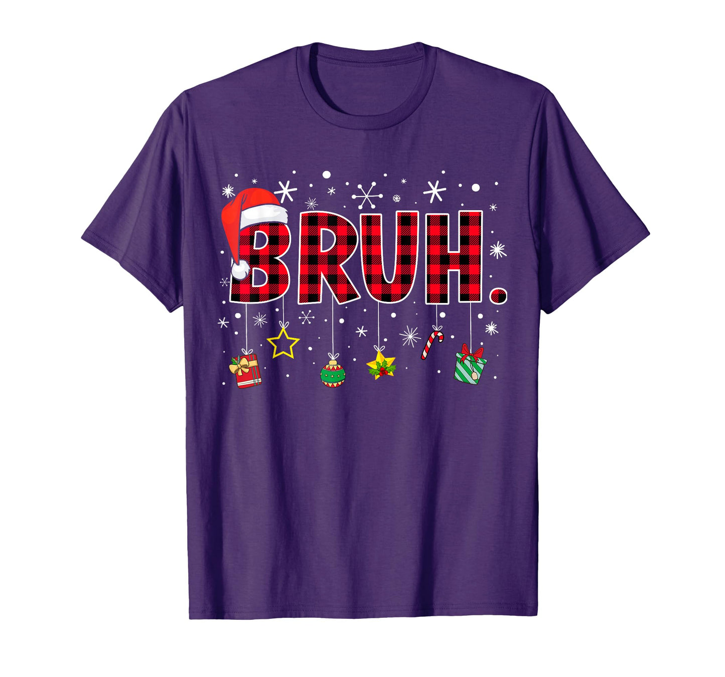 Bruh Funny Christmas Red Plaid Teens Boys Kids Xmas Pajamas T-Shirt