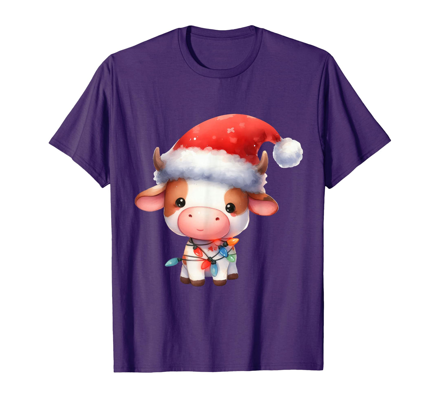 Cow Christmas Lights Funny Santa Hat Merry Xmas T-Shirt