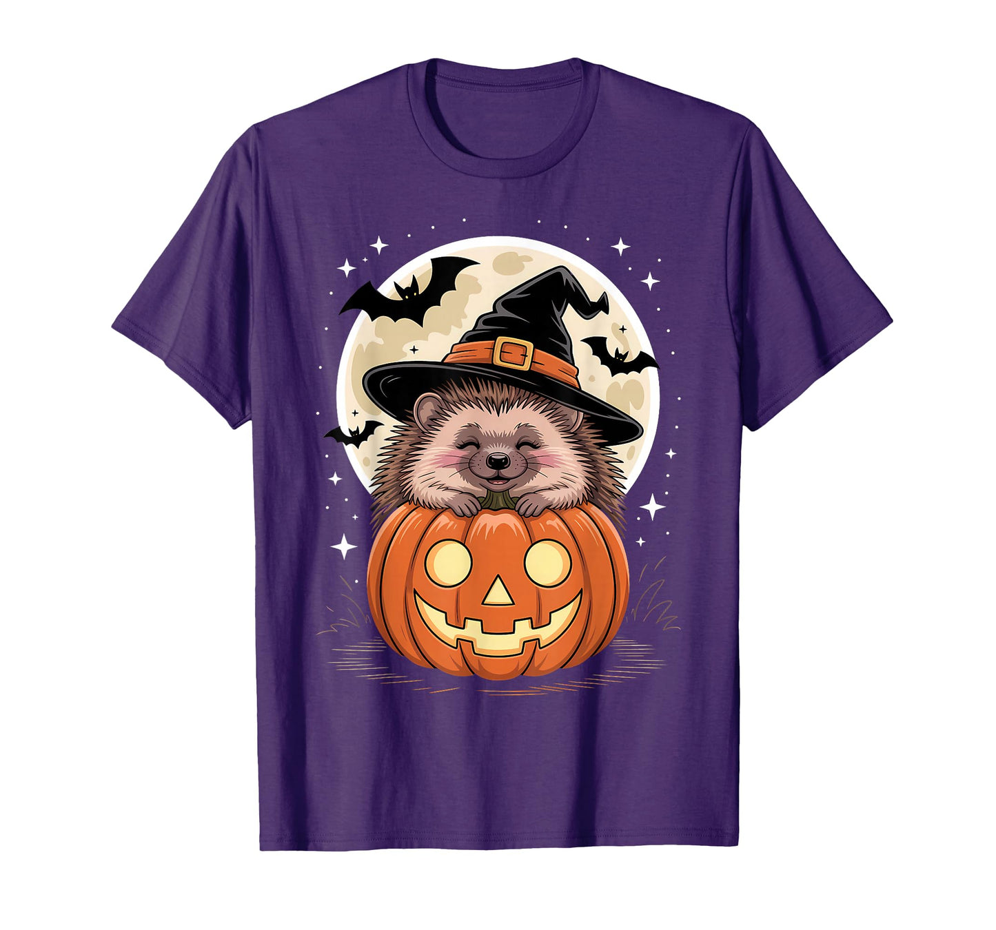 Halloween Hedgehog Witch Hat Pumpkin Spooky T-Shirt