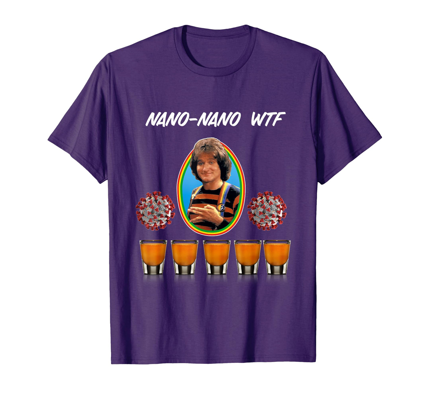 Funny Mork Drinking Shots 80s Mindy Sarcasm Novelty T-Shirt