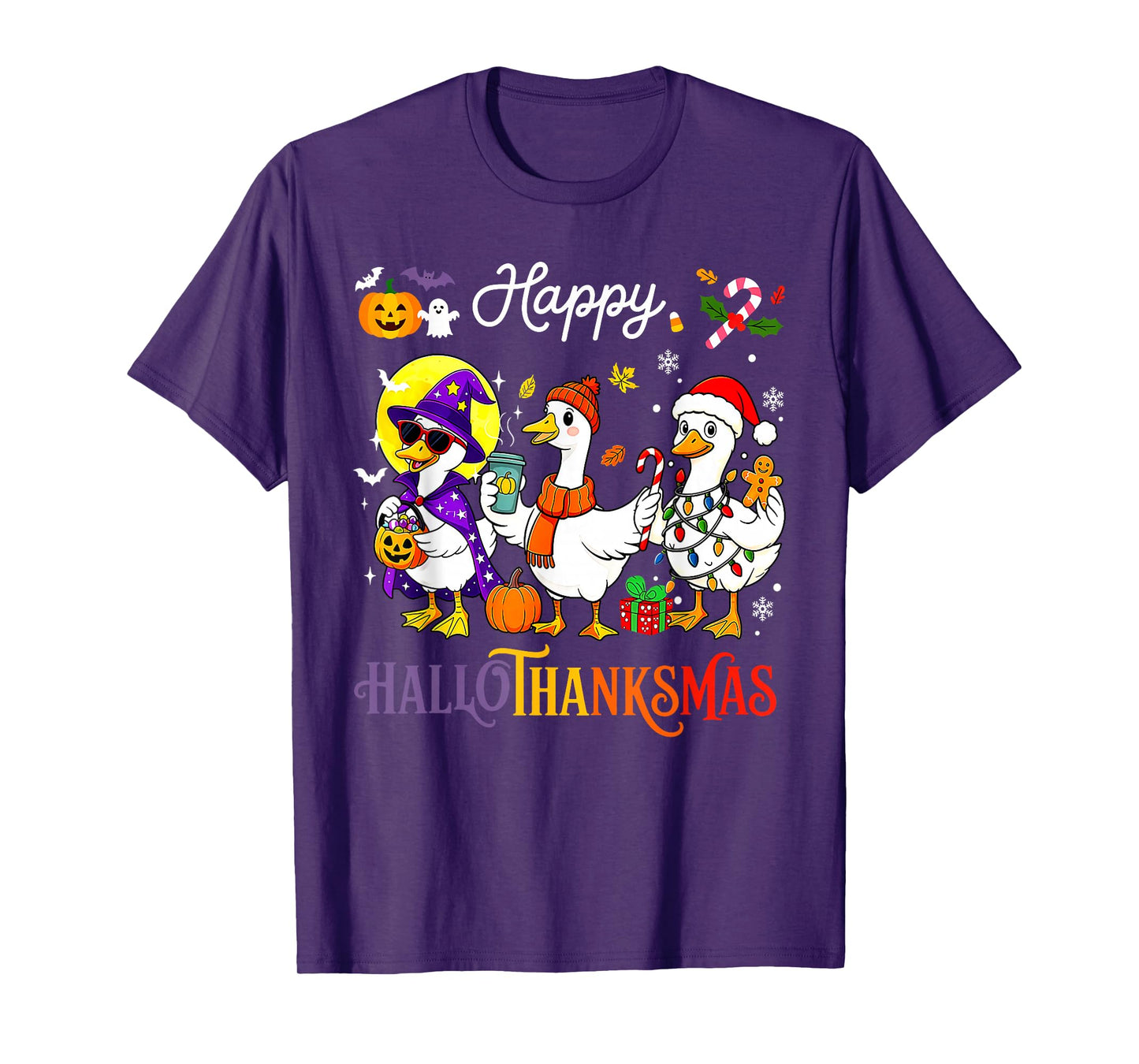 Gooses Halloween Thanksgiving Christmas Happy HalloThanksMas T-Shirt