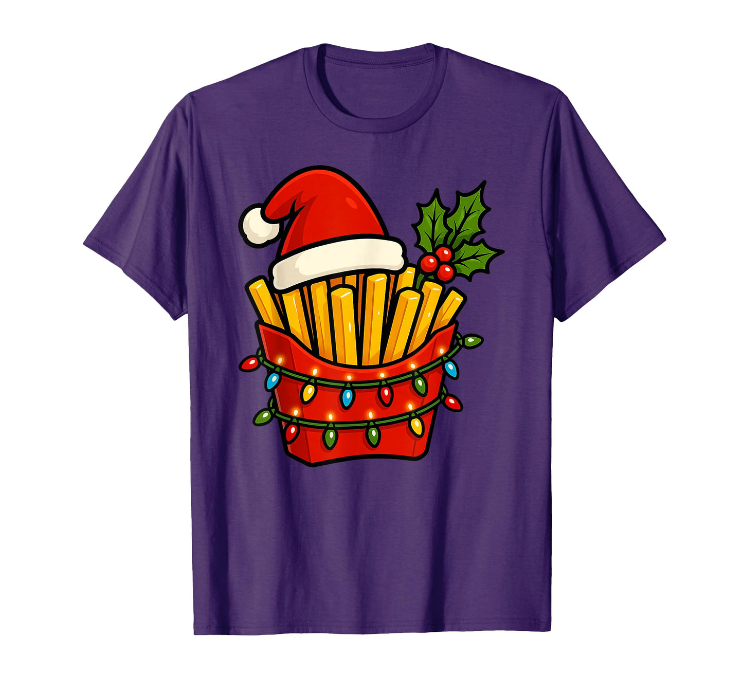 French Fries Merry Christmas Santa Hat Xmas Boys Girls Kids T-Shirt