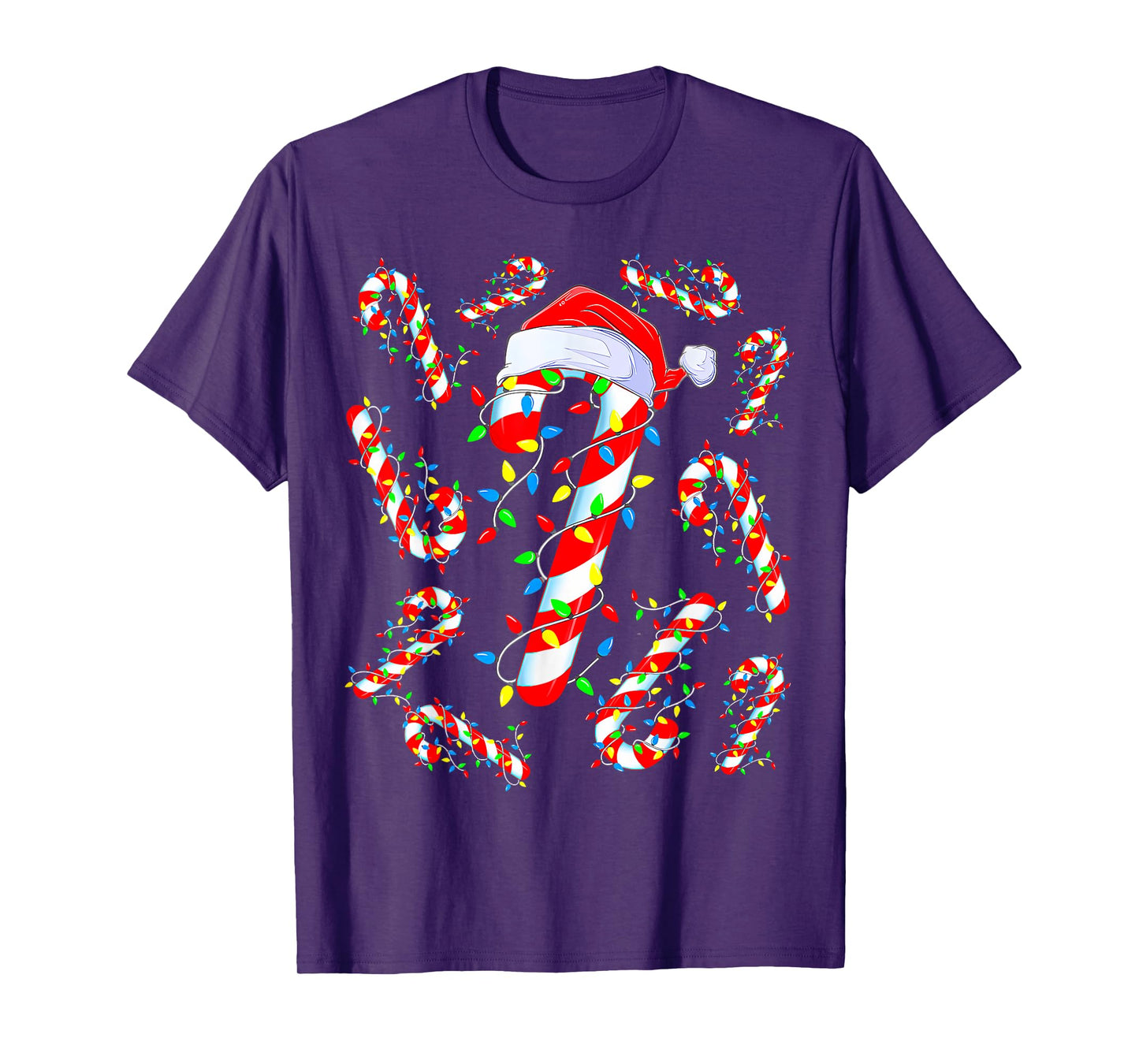 Red And White Candy Cane Santa Christmas Funny Xmas Lights T-Shirt