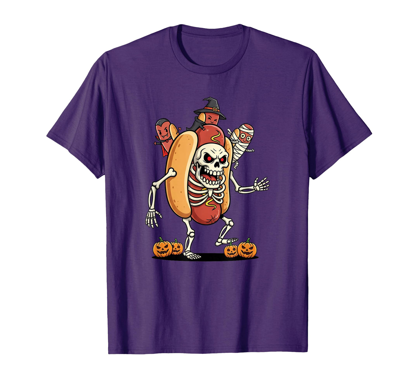 Funny Hotdog Skeleton Mummy Witch Halloween Kids Mens Womens T-Shirt