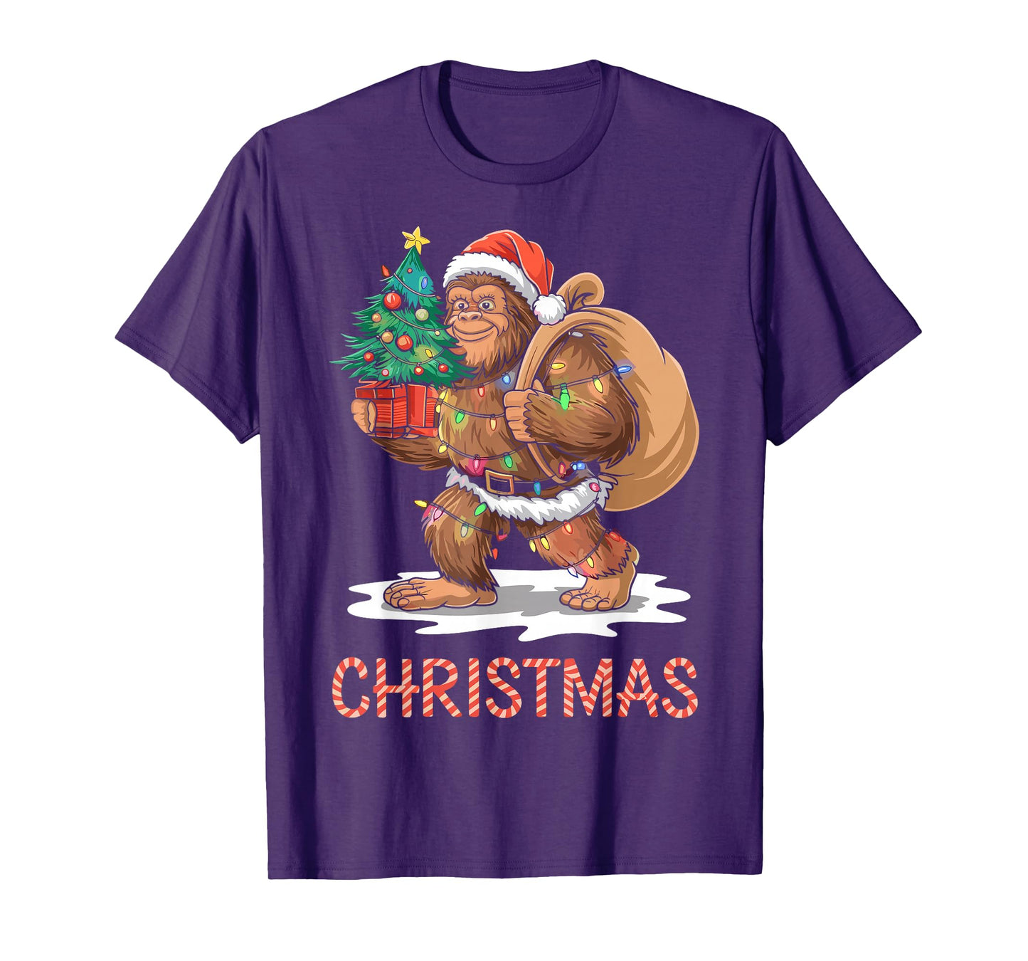 Santa Bigfoot Christmas Lights Funny Sasquatch Believe Xmas T-Shirt