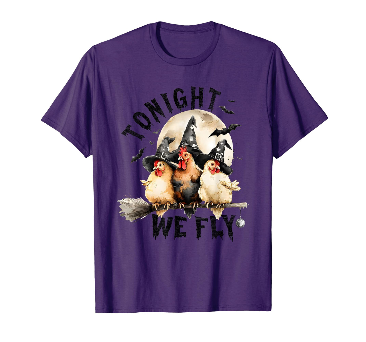 Tonight We Fly Halloween, Retro Chicken Witches Hat Broom T-Shirt