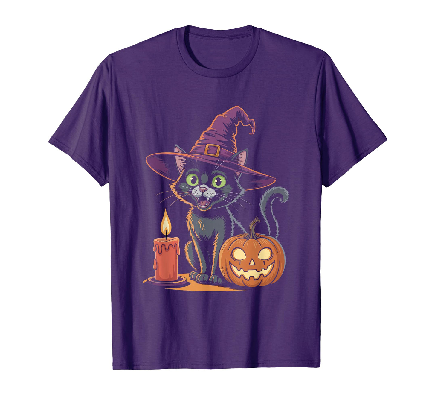 Cute Black Cat Witch Hat Halloween Design T-Shirt