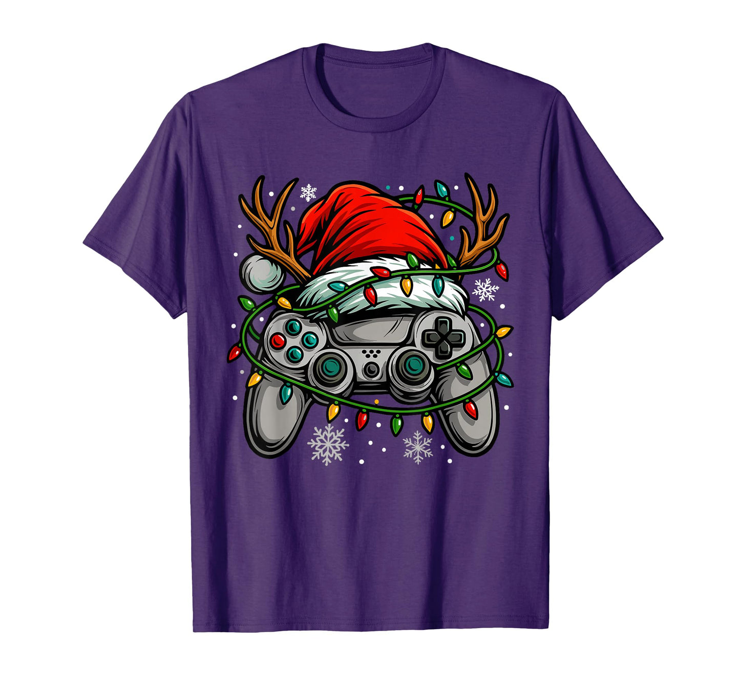 Nerdy Christmas Shirt for Boys, Gaming Controller Santa Hat T-Shirt