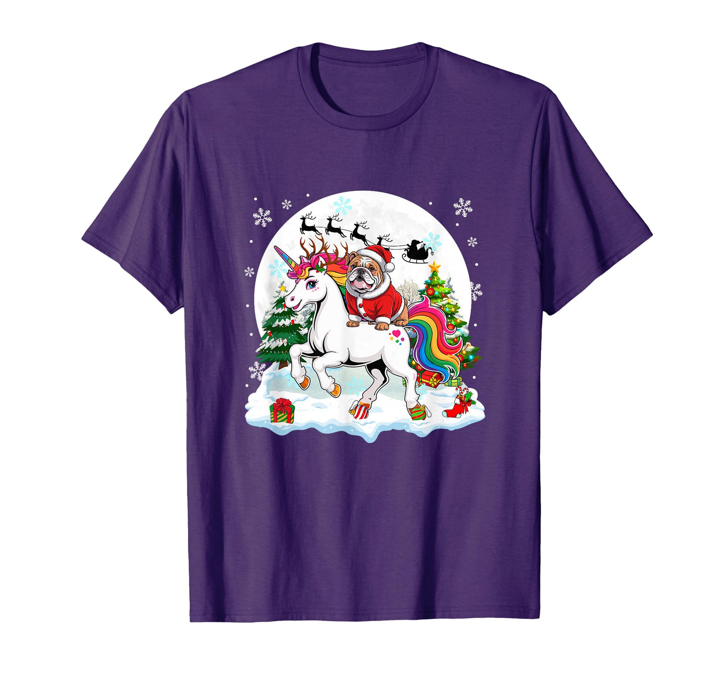 Santa Bulldog Riding Unicorn Reindeer Christmas Owner Kids T-Shirt