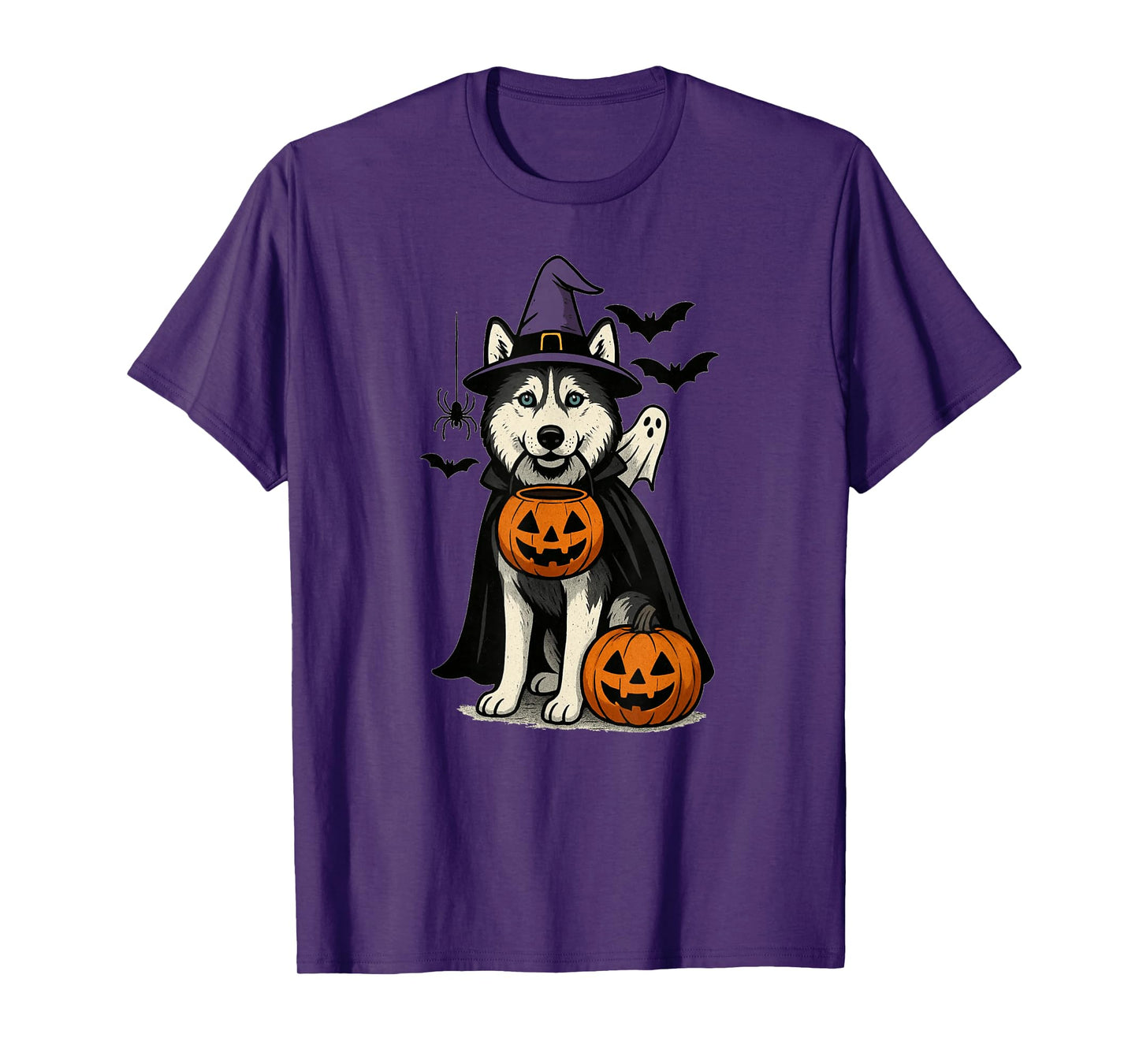 Halloween Siberian Husky Dog, Witch's hat, Blue Eyes T-Shirt