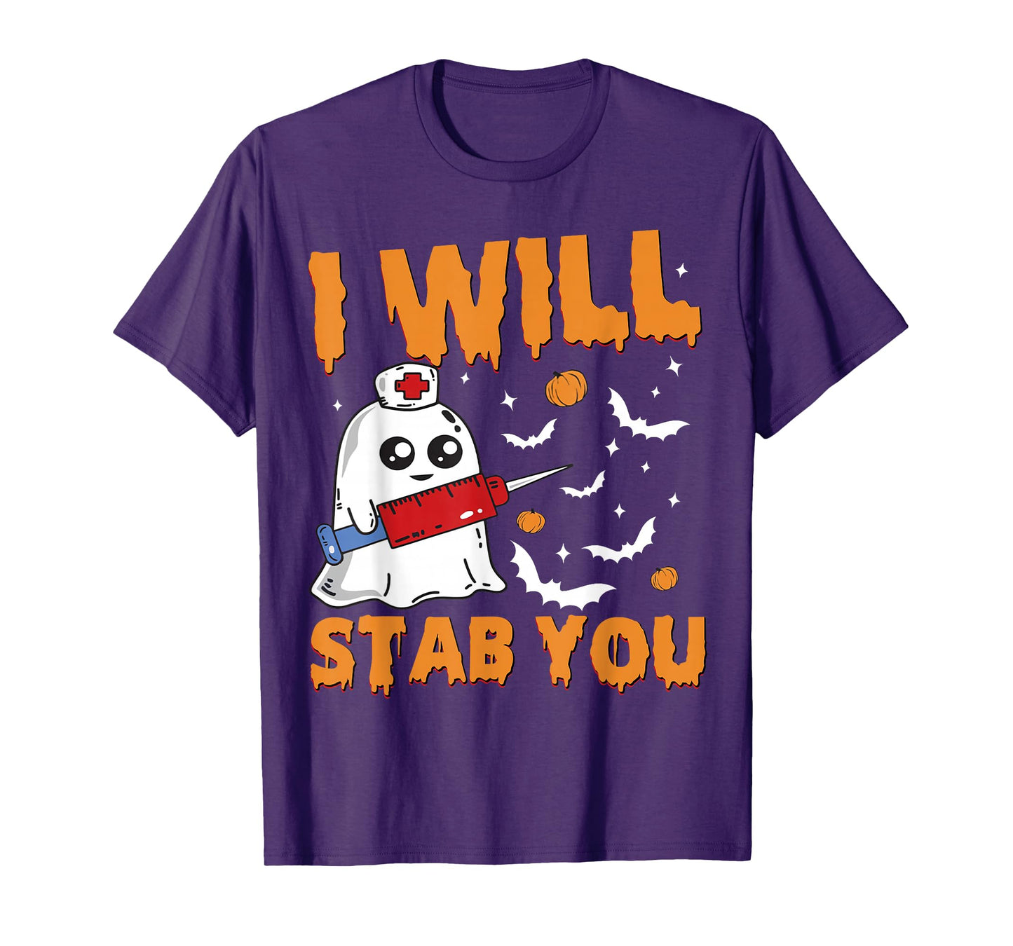 I Will Stab You Ghost Nurse Retro Funny Halloween for Nurses T-Shirt