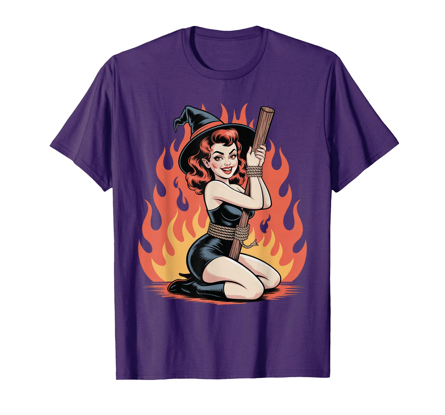 Vintage Witch Bound by Fire Retro Halloween Spooky T-Shirt