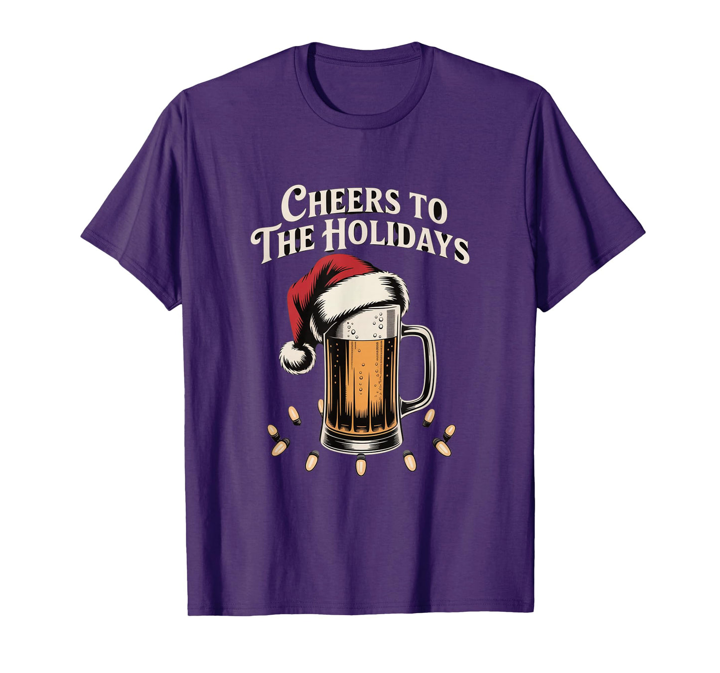 Cheers The Holidays Beer Mug with Santa Hat Christmas T-Shirt