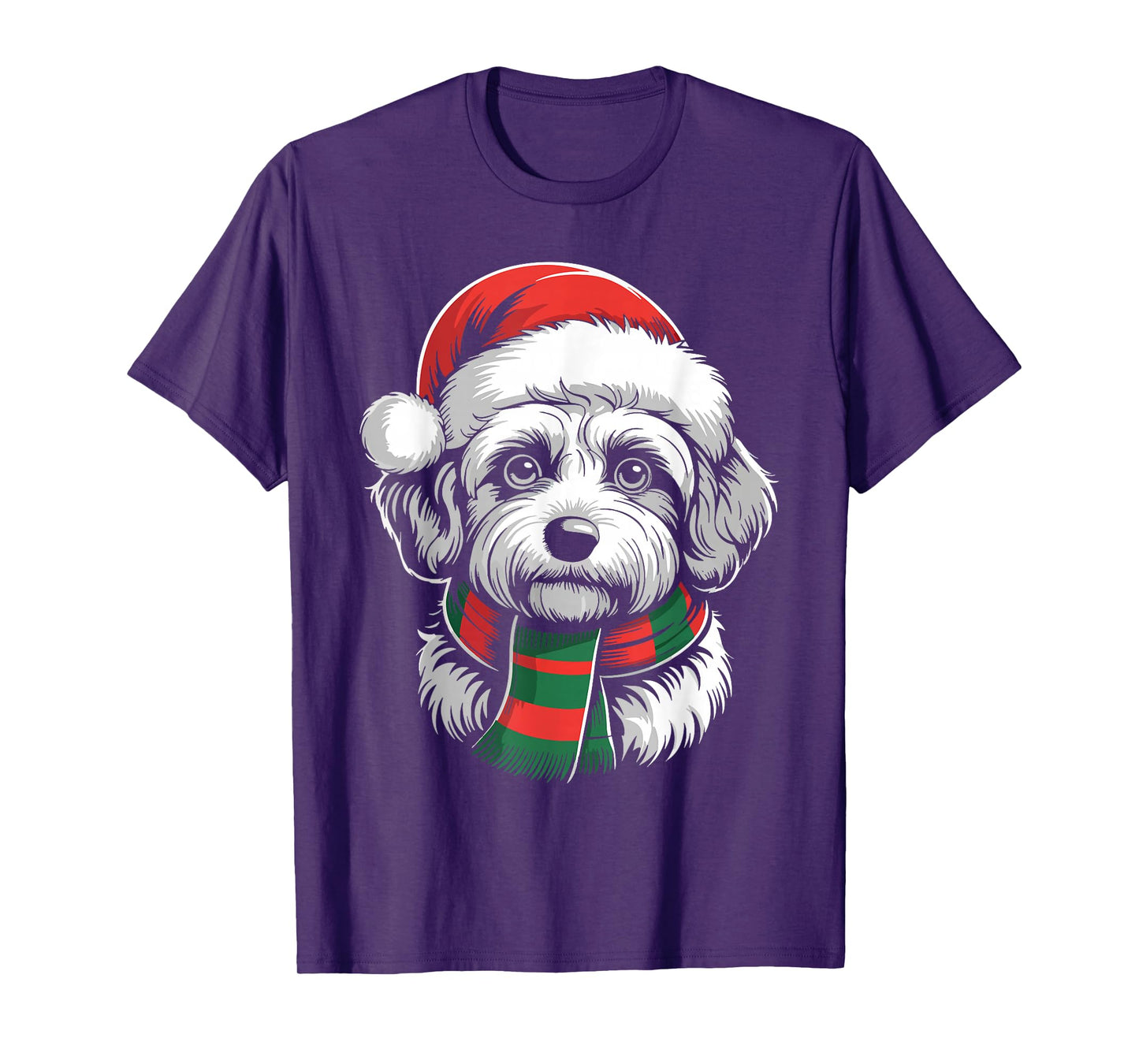 Bichon Frise Dog Xmas Santa Hat Scarf Christmas Costume T-Shirt
