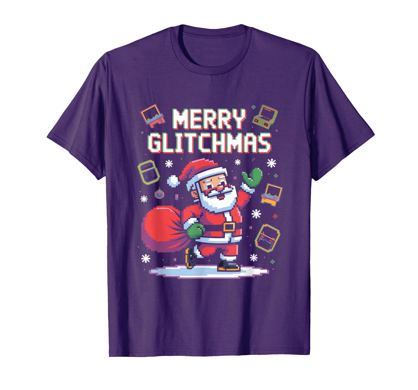 Merry Glitchmas Pixel Santa Gamer Christmas Tech T-Shirt