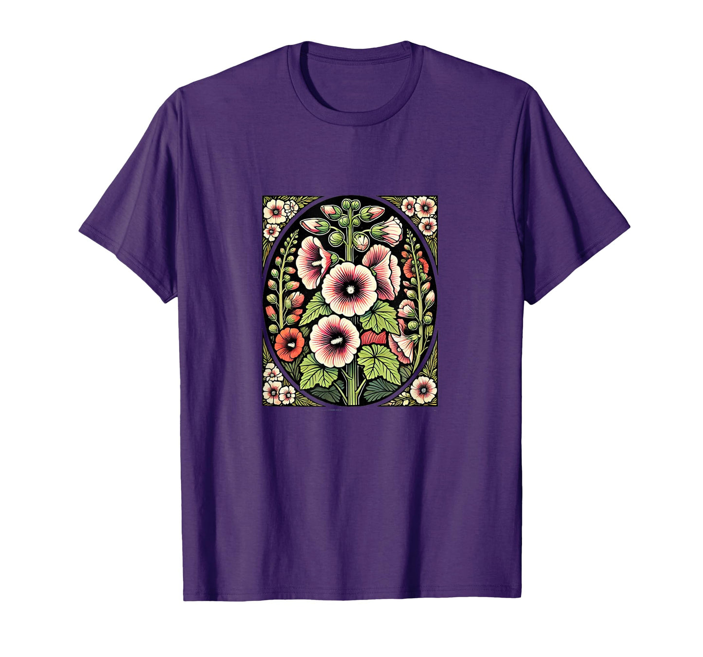 Hollyhock Illustration Hollyhocks flower Gardener art T-Shirt
