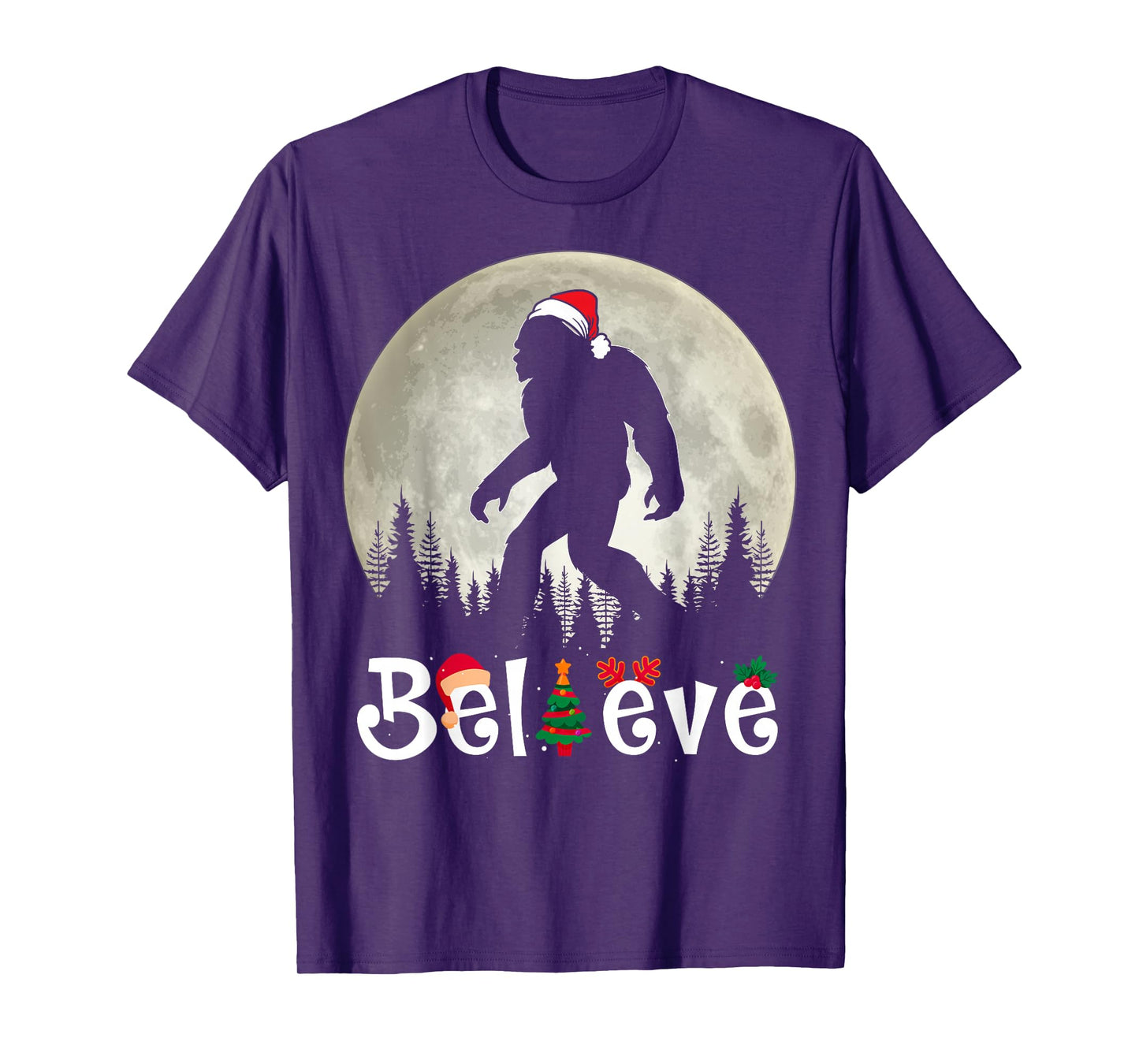 Funny Christmas Xmas Bigfoot Believe Sasquatch in Moon Light T-Shirt