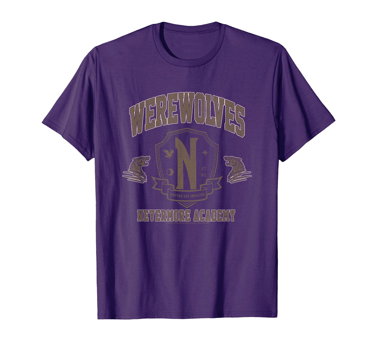 Wednesday Werewolves Nevermore Academy Distressed Chest Logo T-Shirt