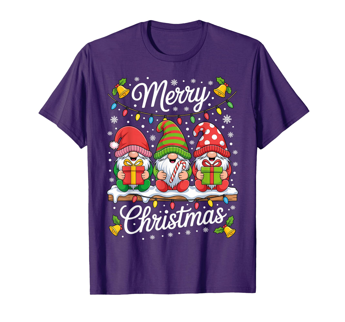 Cute Gnomes Merry Christmas Light Family Gnome Xmas Matching T-Shirt