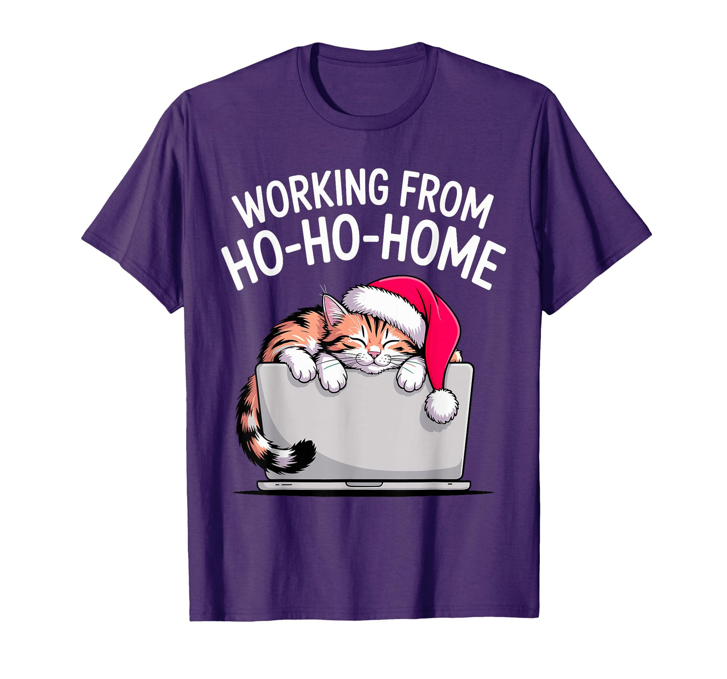 Christmas Ho Ho Home Funny Cat Lover Remote Work Humor T-Shirt