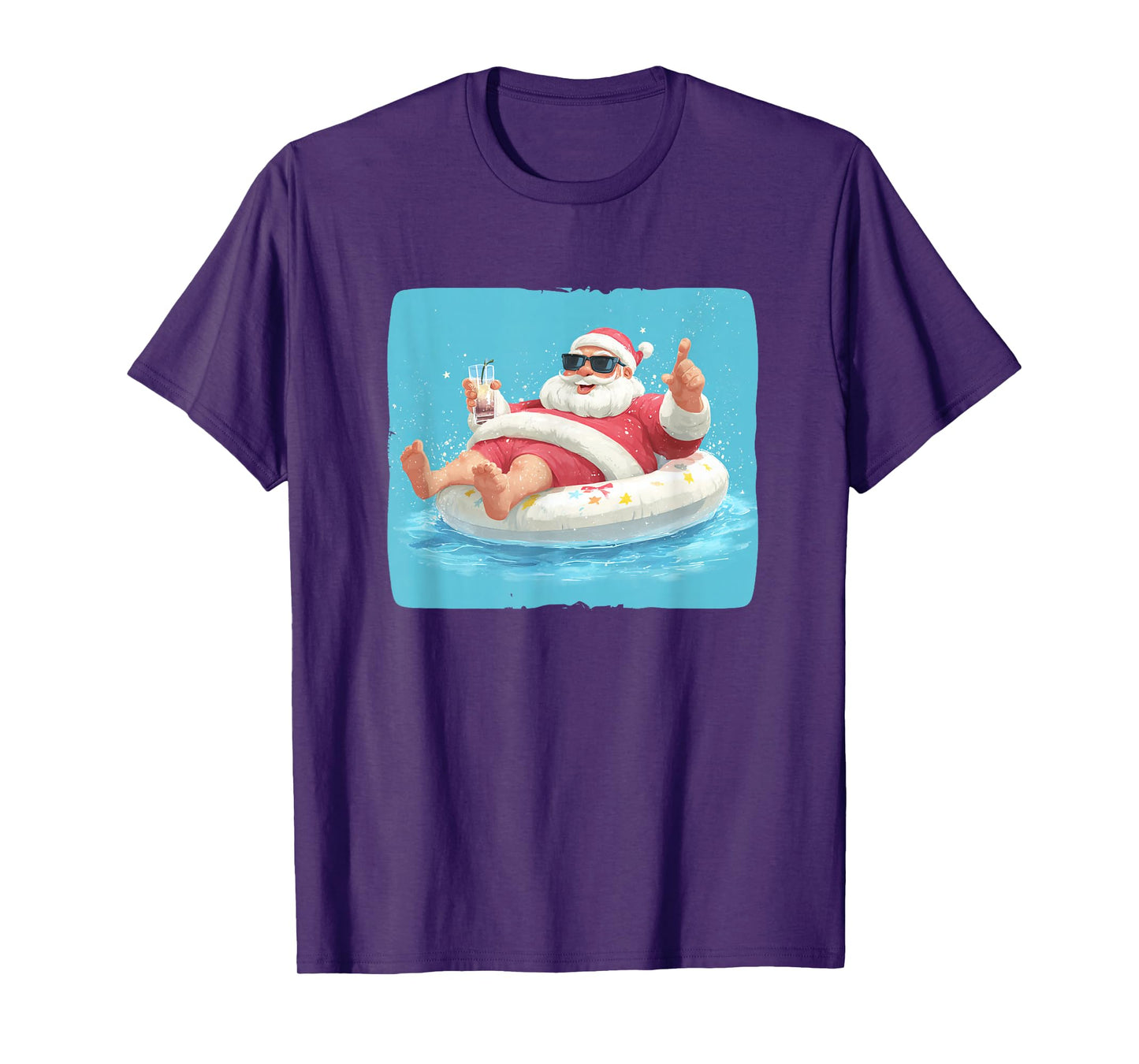 Festive Holiday with This Lazy Cocktail Santa in Pool Ring T-Shirt