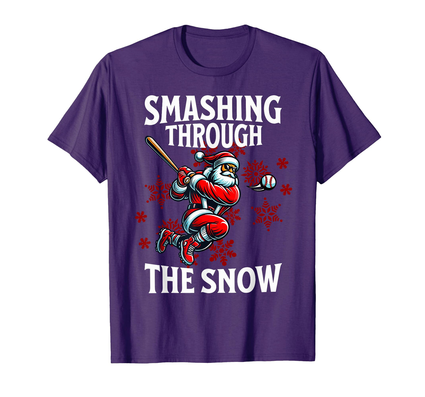 Baseball Christmas Smashing Through The Snow Santa Sports T-Shirt