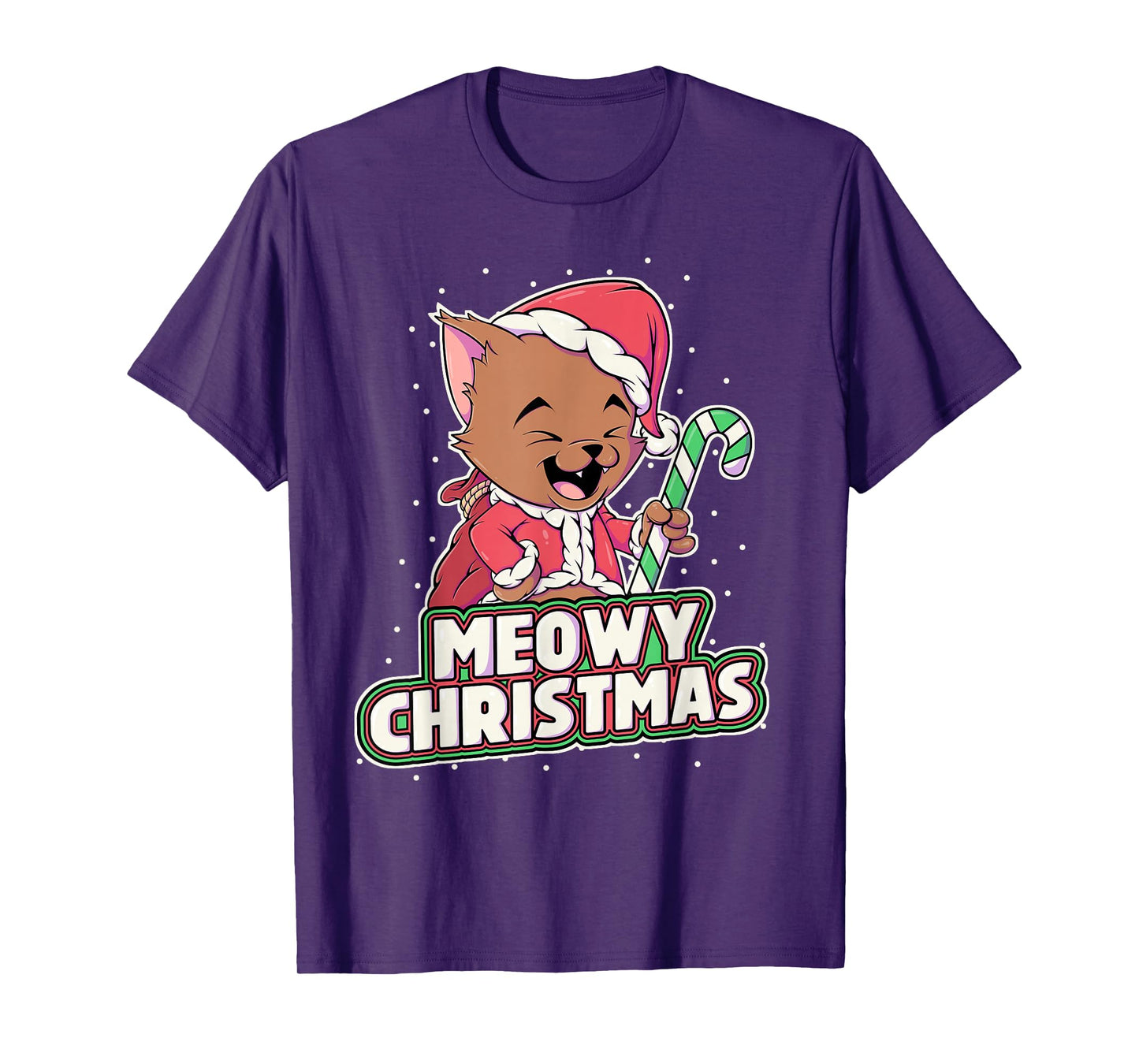 Meowy Christmas Alley Cat Lovers Santa Cat Xmas Brown Cat T-Shirt