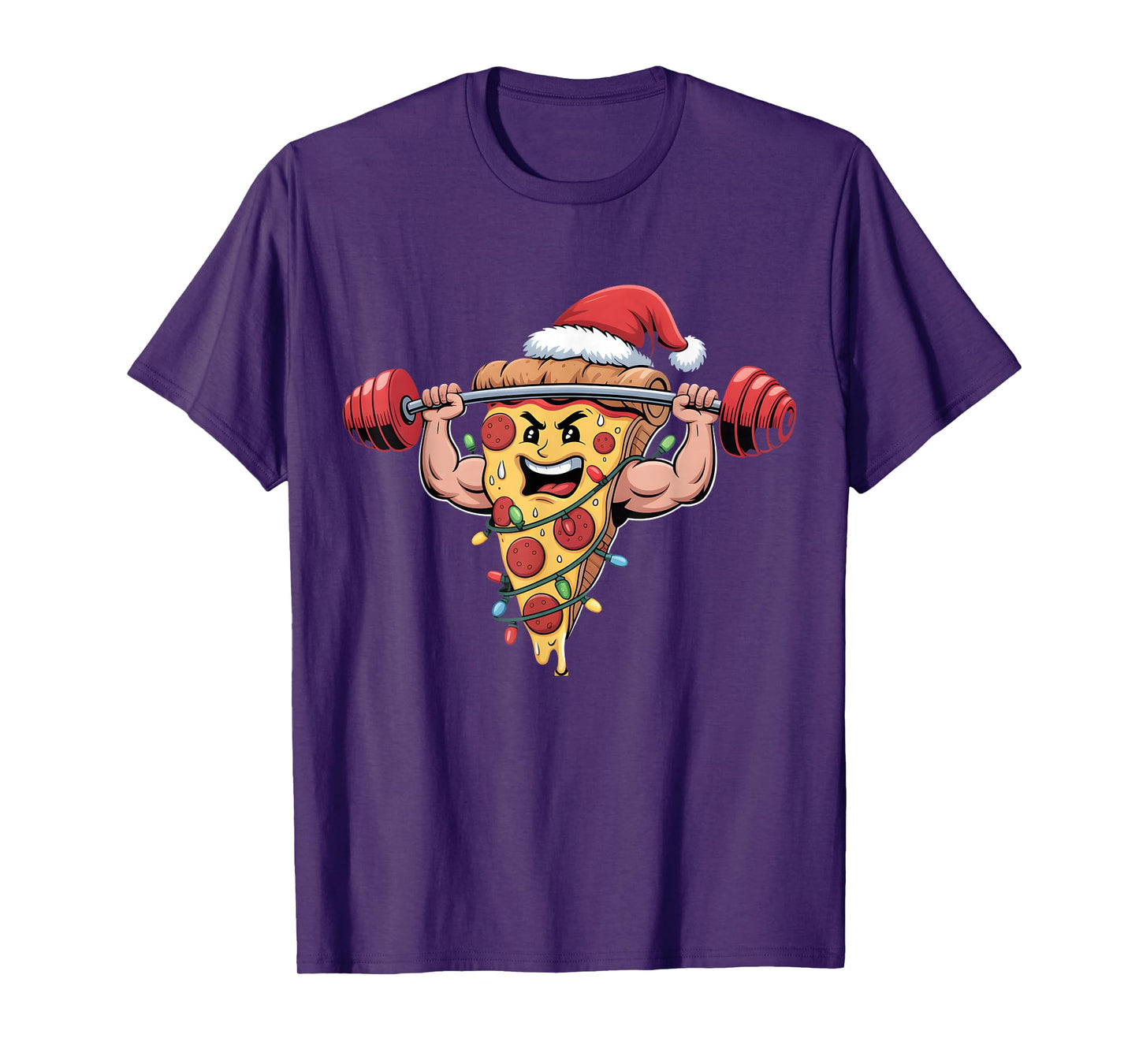 Funny Pizza Lifting Bodybuilding Christmas Men Boys T-Shirt