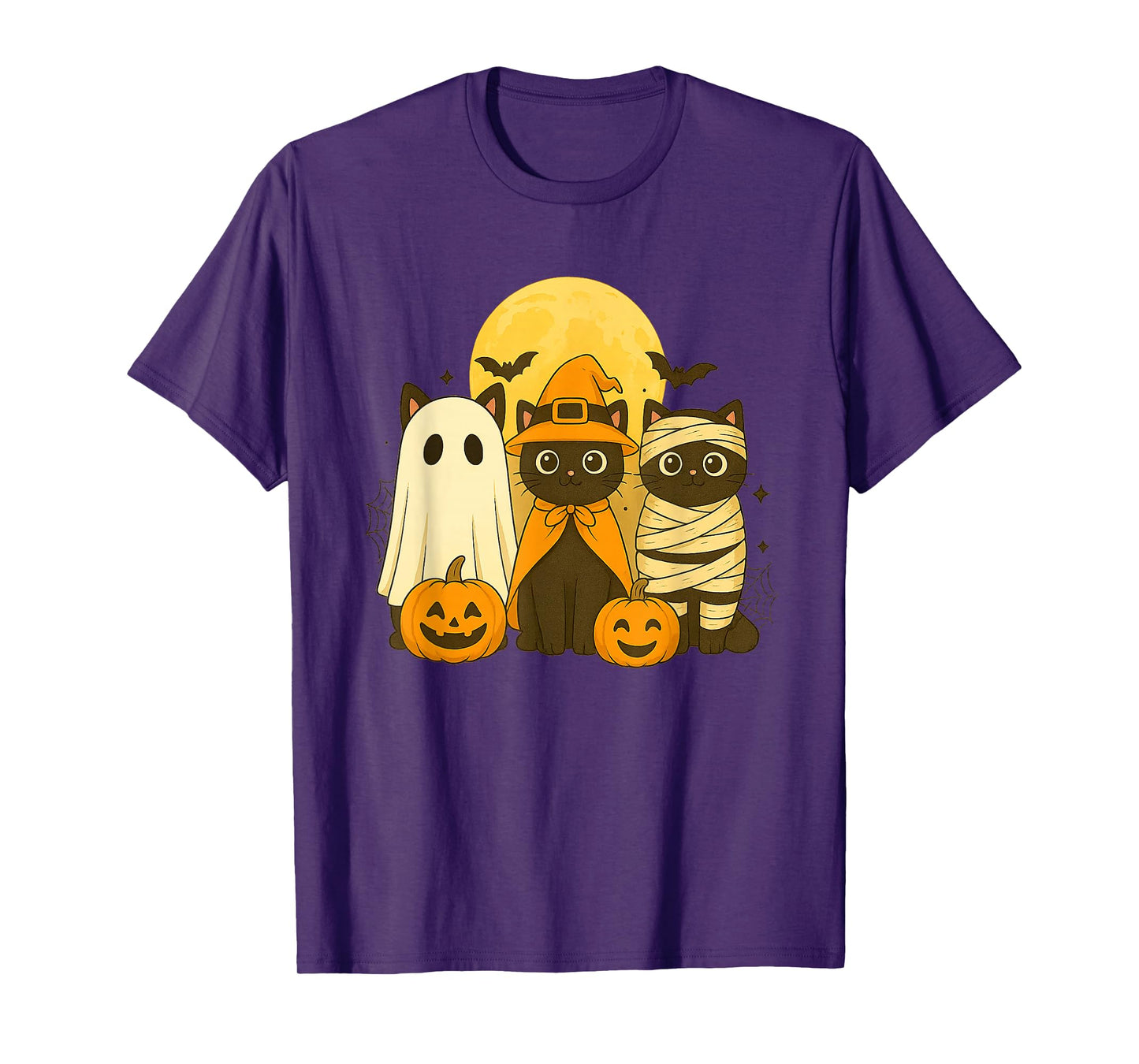 Retro Black Cat Witch Scary Halloween Pumpkin Women Men Kids T-Shirt