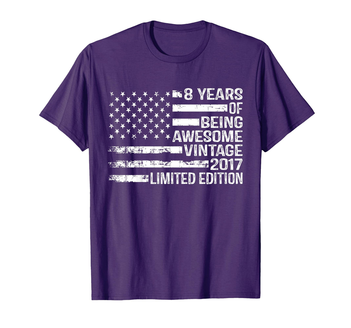 Kids 8 Years Old Birthday Vintage American Flag 8th Birthday T-Shirt