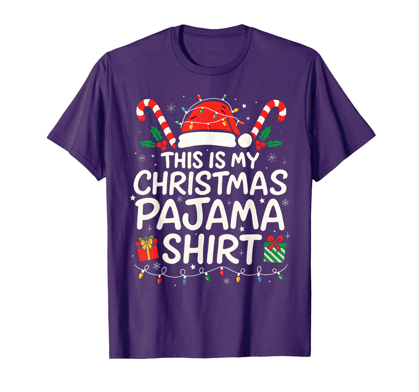 This is My Christmas Pajama Shirt Santa Hat Xmas Light T-Shirt