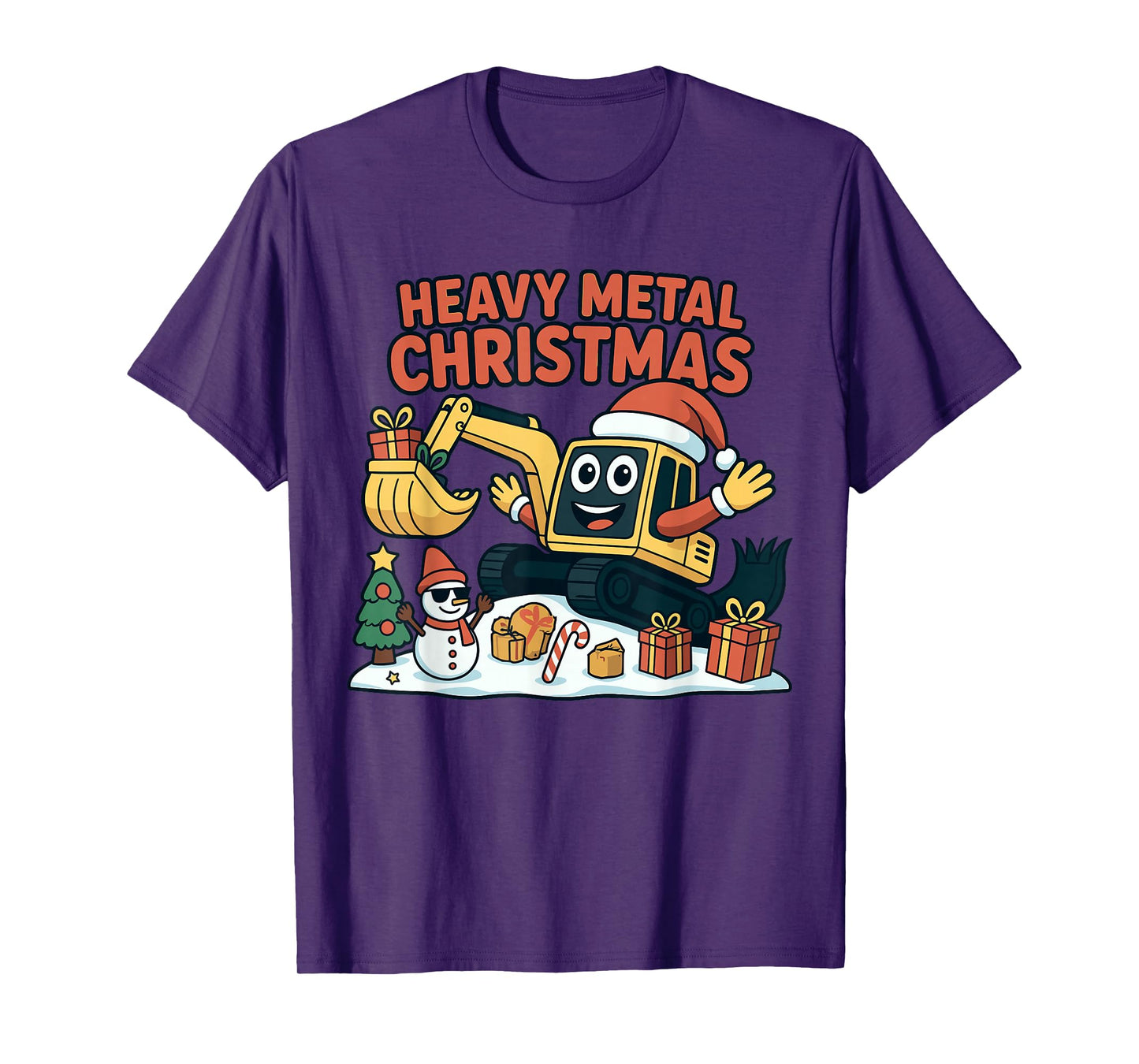 Heavy Metal Christmas Excavator Santa Cartoon T-Shirt