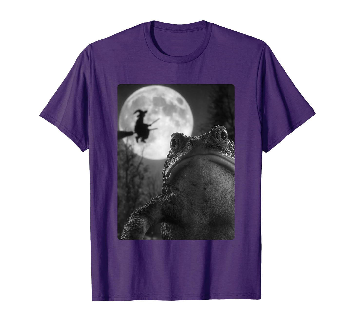 Funny Toad Selfie Full Moon Flying Witch Forest Halloween T-Shirt