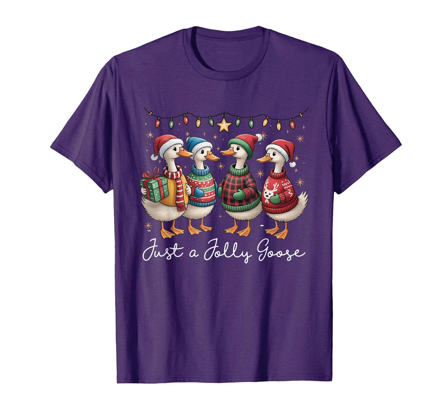 Just A Jolly Goose Funny Goose Santa Reindeer Cute Christmas T-Shirt