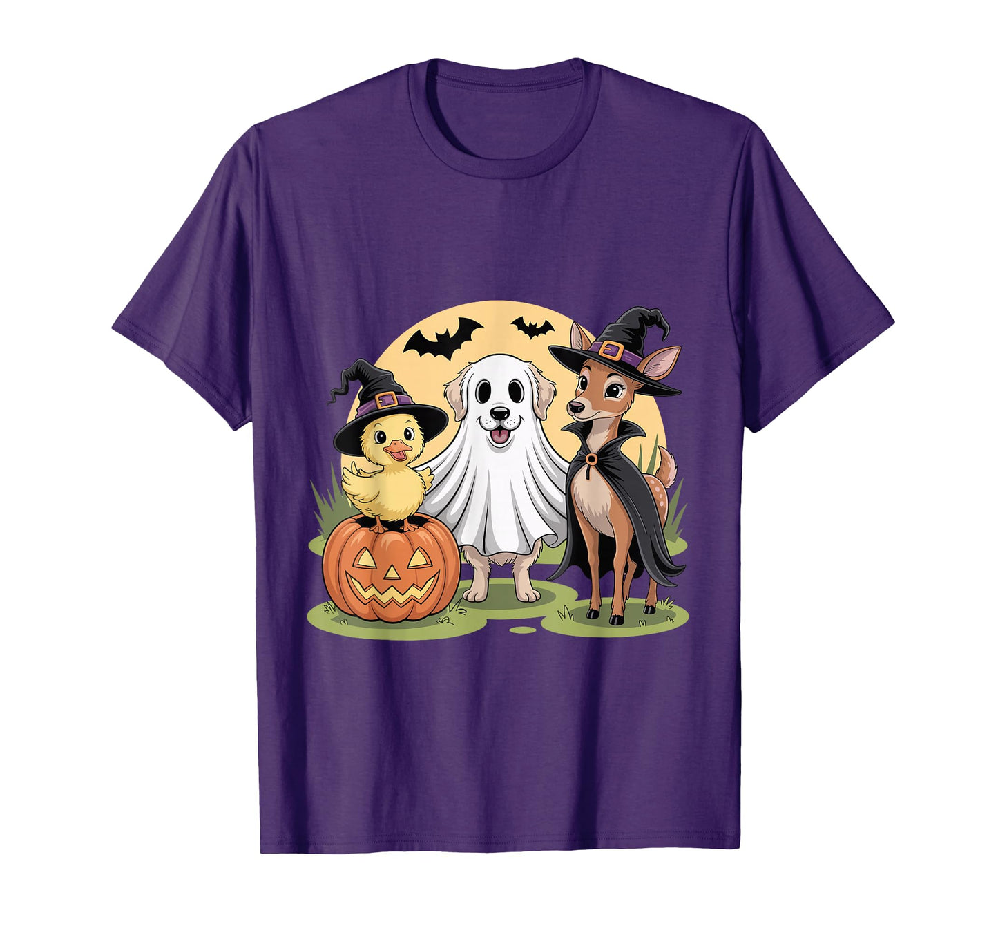 Funny Dog Ghost Duck Witch Deer Halloween Pumpkin Design T-Shirt