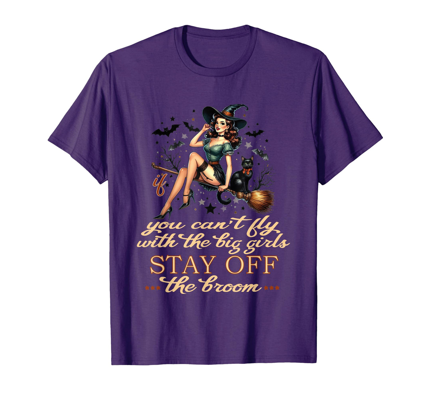 Halloween Witch Funny Fly with The Big Girls Pin Up Satire T-Shirt