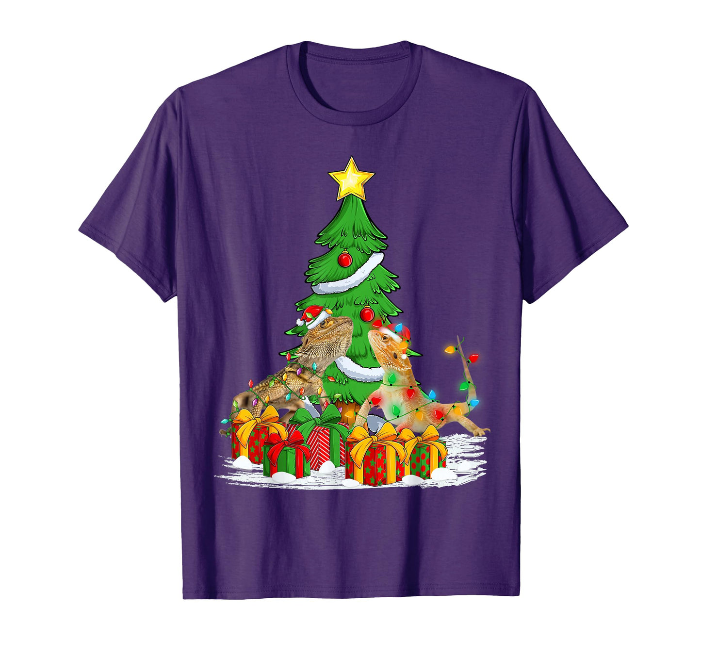 Bearded Dragon Christmas Tree Lights Funny Santa Xmas Pajama T-Shirt
