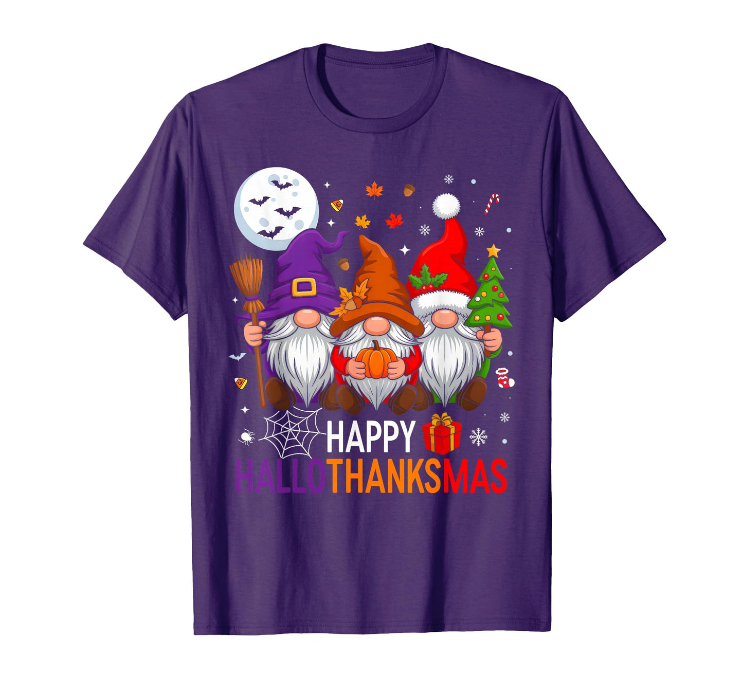 Gnomes Happy HalloThanksmas Funny Halloween Thanksgiving T-Shirt