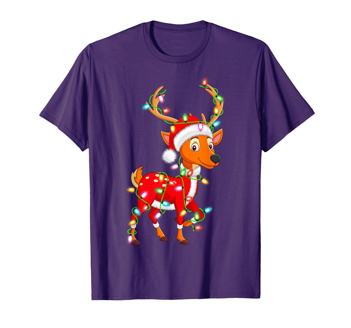 Deer Christmas Lights Santa Costume Cute Animal Xmas T-Shirt