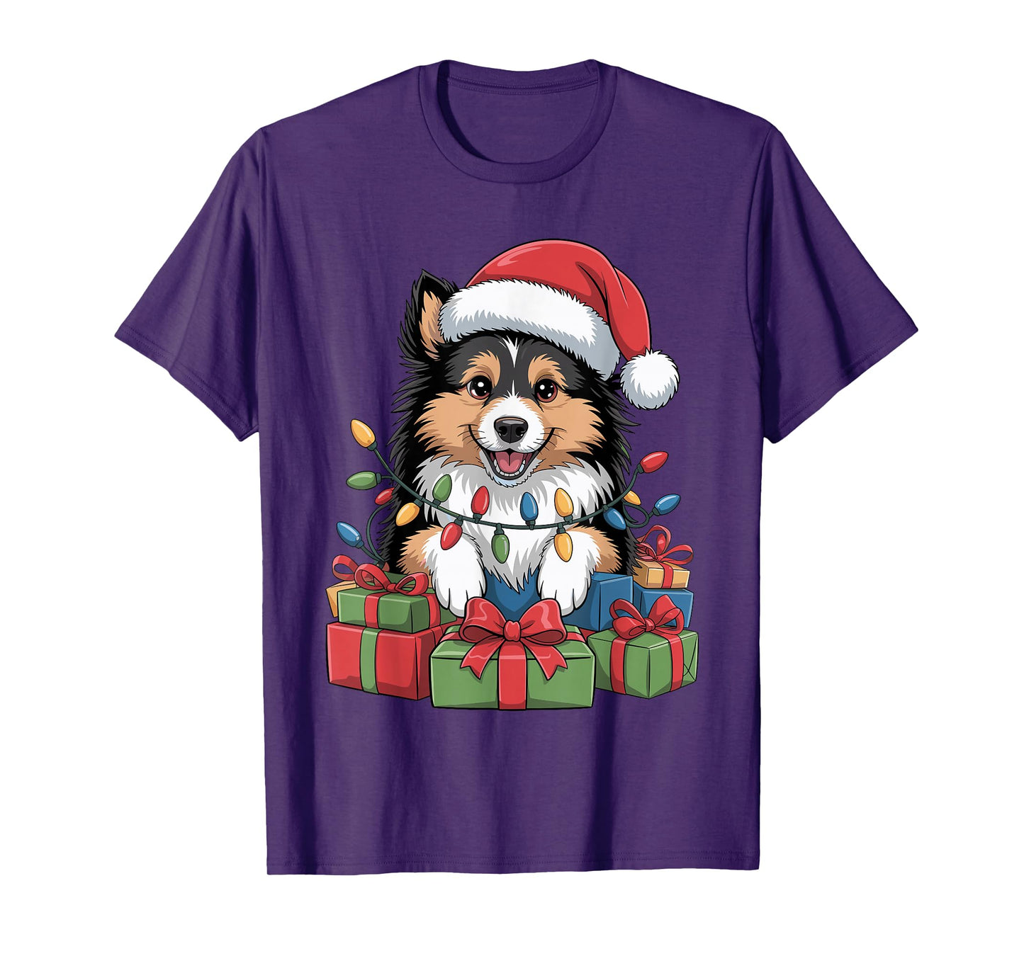 Cute Sheltie Santa Hat Christmas Xmas Dog Lovers Holiday T-Shirt